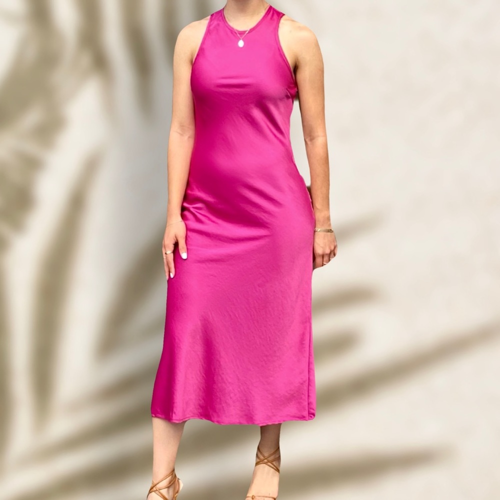 House Of Harlow X REVOLVE Pink Satin Slip Midi Sleeveless Dress